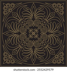 Vector gold and black classic Greek square ornament. Rectangle of Ancient Greece and Roman Empire. Byzantine painting of walls, floors and ceilings. Decoration of European palaces.
