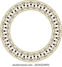 Ouro vetorial com ornamento preto clássico grego redondo. Círculo da Grécia Antiga e do Império Romano. Pintura bizantina de paredes, pisos e tetos. Decoração de palácios europeus.
