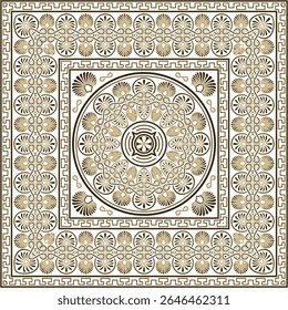 Vetor ouro e preto clássico grego quadrado ornamento. Retângulo da Grécia Antiga e Império Romano. Pintura bizantina de paredes, pisos e tetos. Decoração de palácios europeus.

