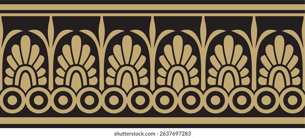 Vector gold and black classic seamless european national ornament. Ethnic pattern of the Romanesque peoples. Border, frame of ancient greece, roman empire.