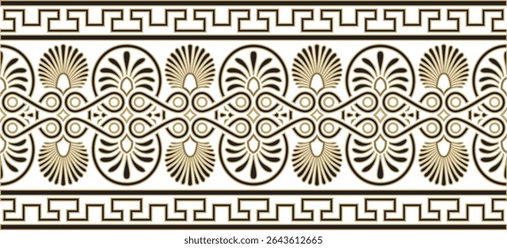 Vetor ouro e preto clássico sem emenda europeia nacional. Padrão étnico dos povos românicos. Fronteira, quadro da grécia antiga, império romano.