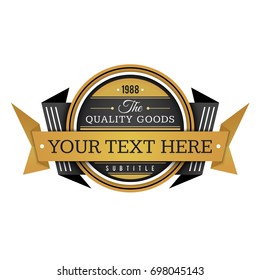 vector gold black colors flat design ribbon label decoration with shadows volumetric banner design isolated on white background 
