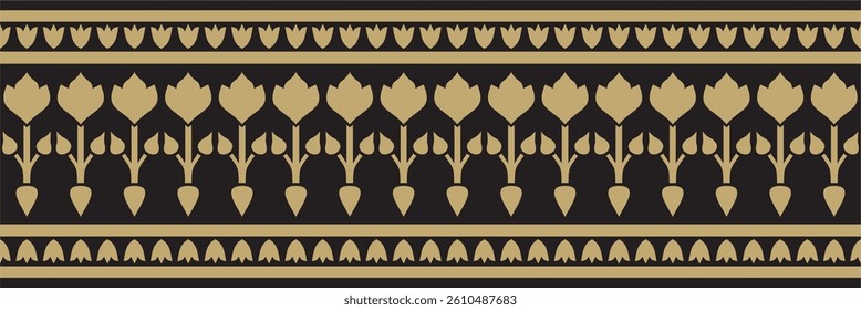 Vector gold and black endless Turkish national ornament. Seamless ottoman border, frame. Ethnic floral pattern of Seljuk Turks. Decoration of the Sultan's palaces.
