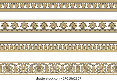 Vektor Gold und schwarze endlose türkische nationale Ornament. Nahtlose ottomanische Grenze, Rahmen. Ethnisches Blumenmuster von Seljuk Turks. Dekoration der Paläste des Sultans.
