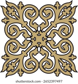 Ouro vetorial com ornamento gótico preto. Arte europeia medieval. Padrões tradicionais de catedrais católicas.
