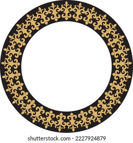 Vector gold and black Kazakh national round pattern, frame. Ethnic ornament of the nomadic peoples of Asia, the Great Steppe, Kazakhs, Kirghiz, Kalmyks, Mongols, Buryats, Turkmens