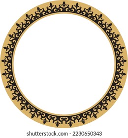 Vector gold and black Kazakh national round pattern, frame. Ethnic ornament of the nomadic peoples of Asia, the Great Steppe, Kazakhs, Kirghiz, Kalmyks, Mongols, Buryats, Turkmens