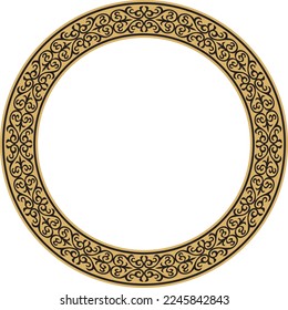 Vector gold and black Kazakh national round pattern, frame. Ethnic ornament of the nomadic peoples of Asia, the Great Steppe, Kazakhs, Kirghiz, Kalmyks, Mongols, Buryats, Turkmens