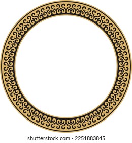 Vector gold and black Kazakh national round pattern, frame. Ethnic ornament of the nomadic peoples of Asia, the Great Steppe, Kazakhs, Kirghiz, Kalmyks, Mongols, Buryats, Turkmens