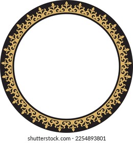 Vector gold and black Kazakh national round pattern, frame. Ethnic ornament of the nomadic peoples of Asia, the Great Steppe, Kazakhs, Kirghiz, Kalmyks, Mongols, Buryats, Turkmens