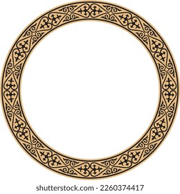 Vector gold and black Kazakh national round pattern, frame. Ethnic ornament of the nomadic peoples of Asia, the Great Steppe, Kazakhs, Kirghiz, Kalmyks, Mongols, Buryats, Turkmens