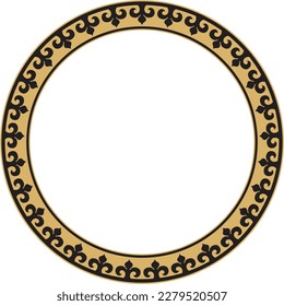 Vector gold and black Kazakh national round pattern, frame. Ethnic ornament of the nomadic peoples of Asia, the Great Steppe, Kazakhs, Kirghiz, Kalmyks, Mongols, Buryats, Turkmens