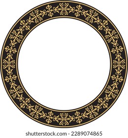 Vector gold and black Kazakh national round pattern, frame. Ethnic ornament of the nomadic peoples of Asia, the Great Steppe, Kazakhs, Kirghiz, Kalmyks, Mongols, Buryats, Turkmens