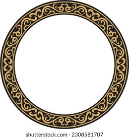 Vector gold and black Kazakh national round pattern, frame. Ethnic ornament of the nomadic peoples of Asia, the Great Steppe, Kazakhs, Kirghiz, Kalmyks, Mongols, Buryats, Turkmens