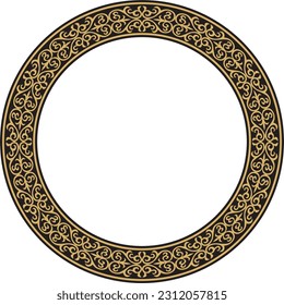 Vector gold and black Kazakh national round pattern, frame. Ethnic ornament of the nomadic peoples of Asia, the Great Steppe, Kazakhs, Kirghiz, Kalmyks, Mongols, Buryats, Turkmens