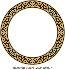 Vector gold and black Kazakh national round pattern, frame. Ethnic ornament of the nomadic peoples of Asia, the Great Steppe, Kazakhs, Kirghiz, Kalmyks, Mongols, Buryats, Turkmens