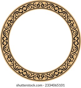 Vector gold and black Kazakh national round pattern, frame. Ethnic ornament of the nomadic peoples of Asia, the Great Steppe, Kazakhs, Kirghiz, Kalmyks, Mongols, Buryats, Turkmens