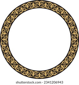 Vector gold and black Kazakh national round pattern, frame. Ethnic ornament of the nomadic peoples of Asia, the Great Steppe, Kazakhs, Kirghiz, Kalmyks, Mongols, Buryats, Turkmens