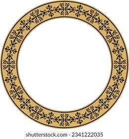 Vector gold and black Kazakh national round pattern, frame. Ethnic ornament of the nomadic peoples of Asia, the Great Steppe, Kazakhs, Kirghiz, Kalmyks, Mongols, Buryats, Turkmens