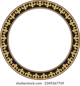 Vector gold and black Kazakh national round pattern, frame. Ethnic ornament of the nomadic peoples of Asia, the Great Steppe, Kazakhs, Kirghiz, Kalmyks, Mongols, Buryats, Turkmens