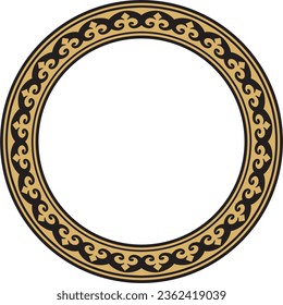 Vector gold and black Kazakh national round pattern, frame. Ethnic ornament of the nomadic peoples of Asia, the Great Steppe, Kazakhs, Kirghiz, Kalmyks, Mongols, Buryats, Turkmens