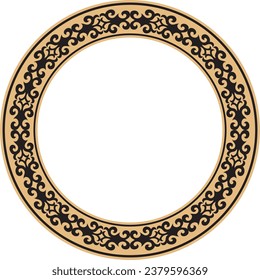 Vector gold and black Kazakh national round pattern, frame. Ethnic ornament of the nomadic peoples of Asia, the Great Steppe, Kazakhs, Kirghiz, Kalmyks, Mongols, Buryats, Turkmens