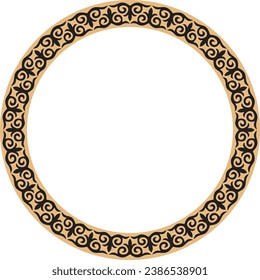 Vector gold and black Kazakh national round pattern, frame. Ethnic ornament of the nomadic peoples of Asia, the Great Steppe, Kazakhs, Kirghiz, Kalmyks, Mongols, Buryats, Turkmens