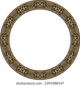 Vector gold and black Kazakh national round pattern, frame. Ethnic ornament of the nomadic peoples of Asia, the Great Steppe, Kazakhs, Kirghiz, Kalmyks, Mongols, Buryats, Turkmens