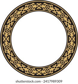 Vector gold and black Kazakh national round pattern, frame. Ethnic ornament of the nomadic peoples of Asia, the Great Steppe, Kazakhs, Kirghiz, Kalmyks, Mongols, Buryats, Turkmens