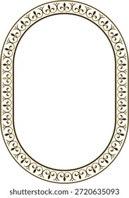 Ornamento byzantine clássico oval em ouro vetorial e preto. Círculo, anel, fronteira, Grécia Antiga, quadro do Império Romano do Leste. Decoração da Igreja Ortodoxa Russa
