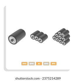 Oro vectorial y batería alcalina realista negra, diferentes tamaños aislados sobre fondo blanco. conjunto de baterías vectoriales,