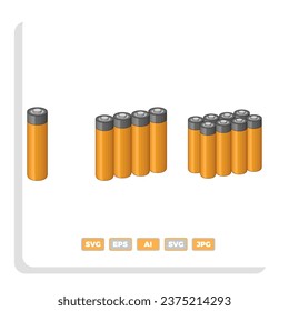 Vector gold and black realistic alkaline battery, diffrent sizes isolated on white background. vector battery set,