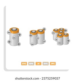 Vektorgold und schwarz-realistische alkalische Batterie, verschiedene Größen einzeln auf weißem Hintergrund. Vektorbatteriesatz,