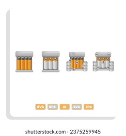 Oro vectorial y batería alcalina realista negra, diferentes tamaños aislados sobre fondo blanco. conjunto de baterías vectoriales,