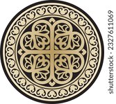 Vector gold and black round ancient Byzantine ornament. Classical circle of the Eastern Roman Empire, Greece. Pattern motifs of Constantinople.
