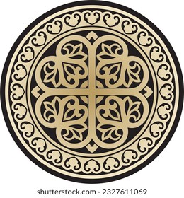 Vector gold and black round ancient Byzantine ornament. Classical circle of the Eastern Roman Empire, Greece. Pattern motifs of Constantinople.
