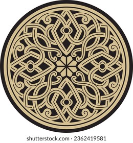 Vector gold and black round ancient Byzantine ornament. Classical circle of the Eastern Roman Empire, Greece. Pattern motifs of Constantinople.
