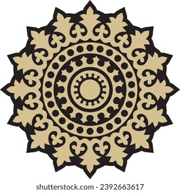 Vector gold and black round ancient Byzantine ornament. Classical circle of the Eastern Roman Empire, Greece. Pattern motifs of Constantinople.
