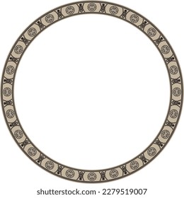 Vector gold and black round Chinese ornament. Circle border, east asian frame. Korea pattern, Taiwan, Hong Kong.
