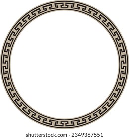 Vector gold and black round Chinese ornament. Circle border, east asian frame. Korea pattern, Taiwan, Hong Kong.
