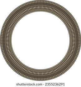 Vector gold and black round classic Greek meander ornament. Pattern, circle of Ancient Greece. Border, frame, ring of the Roman Empire.
