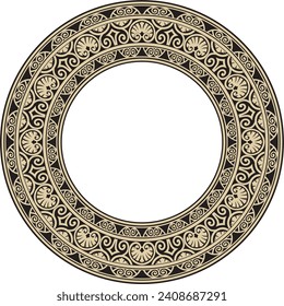 Oro vectorial y ornamento renacentista clásico redondo negro. Círculo, anillo de frontera europea, marco de estilo de reactivación.
