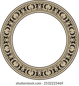 Vector gold and black round classic renaissance ornament. Circle, ring european border, revival style frame.
