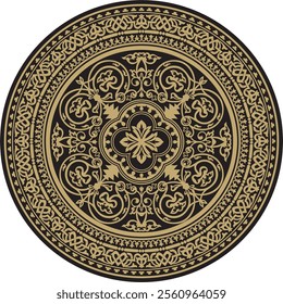 Vector gold and black round classic byzantine ornament. Circle, ring, border, Ancient Greece, Eastern Roman Empire frame. Decoration of the Russian Orthodox Church
