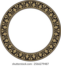 Vector gold and black round classic byzantine ornament. Circle, ring, border, Ancient Greece, Eastern Roman Empire frame. Decoration of the Russian Orthodox Church
