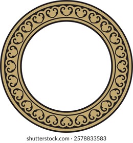 Vector gold and black round classic byzantine ornament. Circle, ring, border, Ancient Greece, Eastern Roman Empire frame. Decoration of the Russian Orthodox Church
