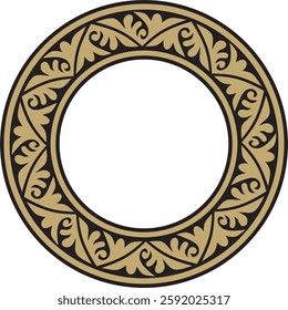 Vector gold and black round classic byzantine ornament. Circle, ring, border, Ancient Greece, Eastern Roman Empire frame. Decoration of the Russian Orthodox Church
