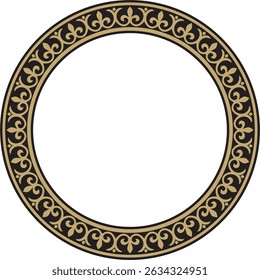 Ornamento byzantine clássico redondo preto e dourado vetorial. Círculo, anel, fronteira, Grécia Antiga, quadro do Império Romano do Leste. Decoração da Igreja Ortodoxa Russa
