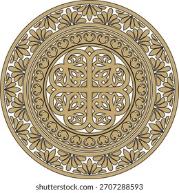 Ornamento bizantino clásico redondo de oro Vector y negro. Círculo, anillo, frontera, Antigua Grecia, marco del Imperio Romano de Oriente. Decoración de la Iglesia Ortodoxa Rusa
