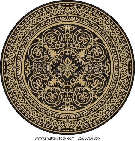 Vector gold and black round classic byzantine ornament. Circle, ring, border, Ancient Greece, Eastern Roman Empire frame. Decoration of the Russian Orthodox Church
